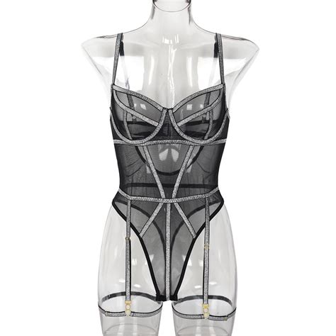 HHH Lingerie Sexy Lingerie Jumpsuit Gold Silk Beautiful Line Mesh Stitching Girl Camisole 3387