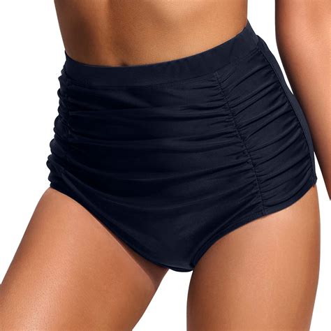 Asfgimuj Women High Waist Bikini Bottoms Swim Briefs Beach Shorts Ruched Bottom High Cut Swim