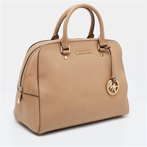 michael michael kors beige leather zip satchel  sale  stdibs