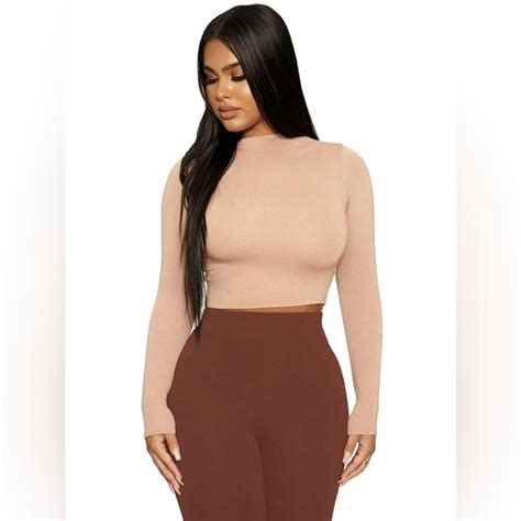 Naked Wardrobe Nw Mock Neck Crop Tan L New Depop