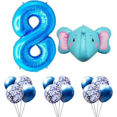 Ballons Anniversaire 8 Ans Couleur Bleu De 100Cm Kit Décoration