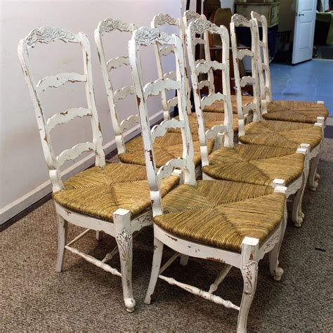 Set Of French Country Ladder Back Dining Chairs