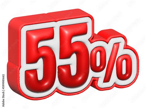 55% 3D text. 55% percent sale. 55 percent discount on red color. up to ...