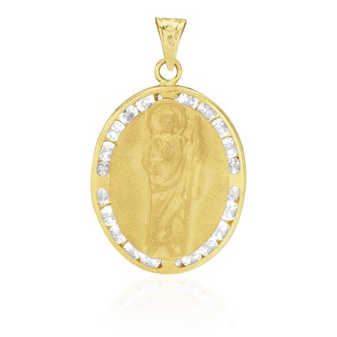 10k Yellow Gold Sacred Heart Of Jesus Oval Simulated Diamond Medallion