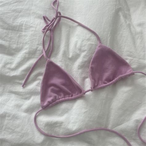 Cotton Triangle Bikini Style Top Pink Fits A Depop