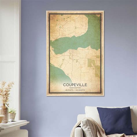 Vintage Coupeville Washington Map Poster, Coupeville WA City Road Wall
