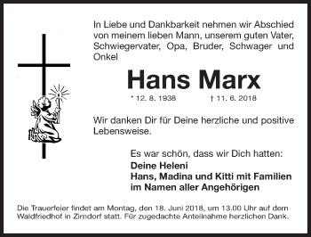 Traueranzeigen Von Hans Marx Trauer Nn De