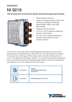 9221 Najedddodd DATASHEET NI 9221 8 AI 60 V 12 Bit 800 KS S