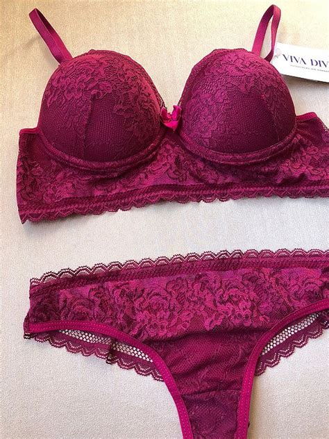 Lingerie Conjunto De Suti E Calcinha Renda Vinho Bojo E Aro Viva