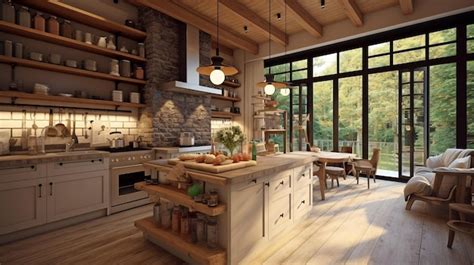 Premium AI Image Generative AI A Lovely Cosy Kitchen With An Open Concept