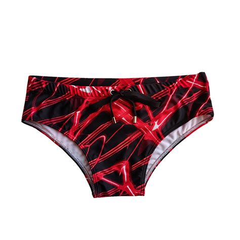 Wyobmus Men S Briefs Low Rise Bikini Beach Speedos Printing Removable Pad Swimming Trunks I Red