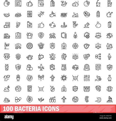 100 Bacteria Icons Set Outline Illustration Of 100 Bacteria Icons