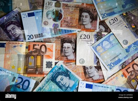 UK British Pound and Euro currency bank notes Stock Photo - Alamy