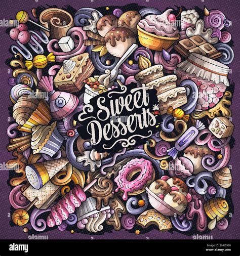 Sweet Food Cartoon Vector Doodles Illustration Desserts Poster Design