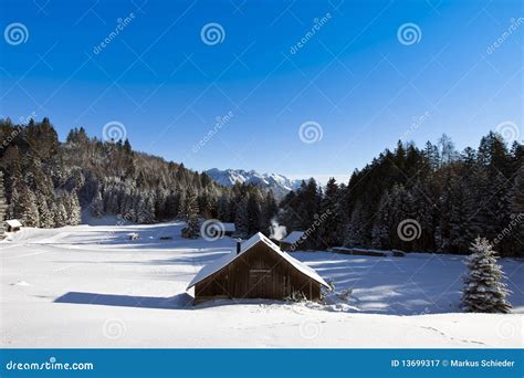 Winter Scenery With Log Cabin Royalty Free Stock Photography Image