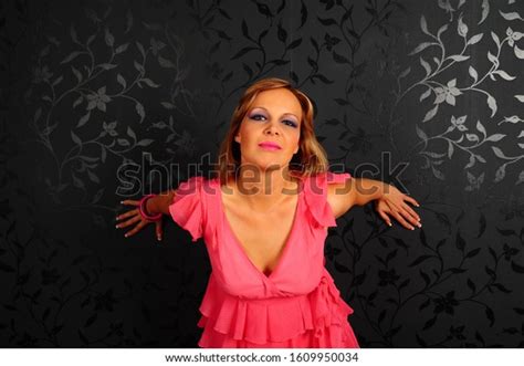 Sexy Blonde Girl Pink Dress Studio Stock Photo 1609950034 Shutterstock