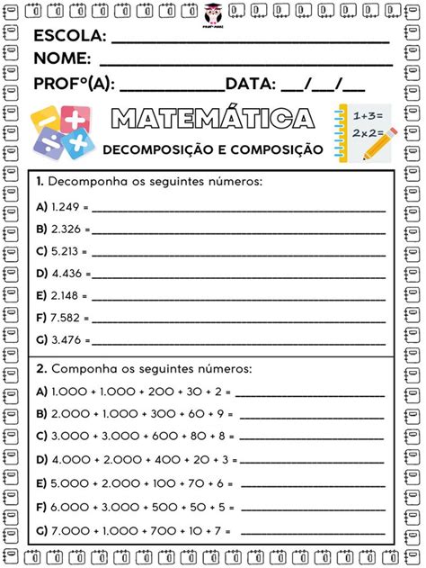 Decomponha Os Números Como No Modelo - Atividades De Compor E Decompor NÚmeros 121 | Atividades de matemática ...