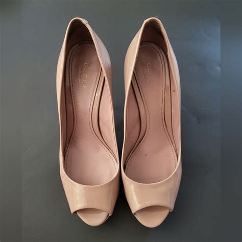 Gucci Shoes Gucci Nude Peeptoe Patent Leather Pumps Poshmark