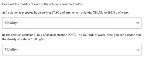 Solved Calculate the molality of each of the solutions | Chegg.com