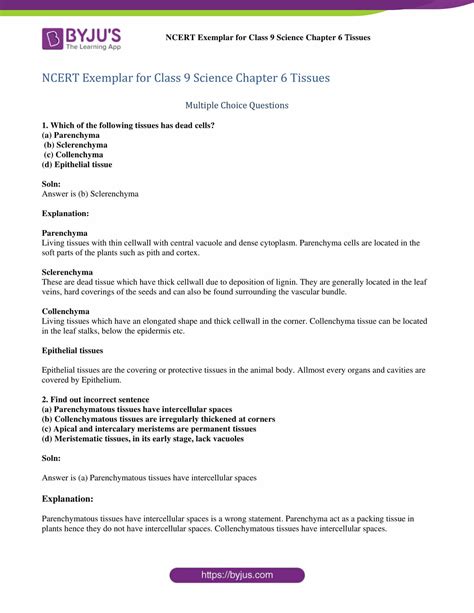 Tissue Worksheet Pdf Answer Key - Ncert Solutions For Class 9 Science