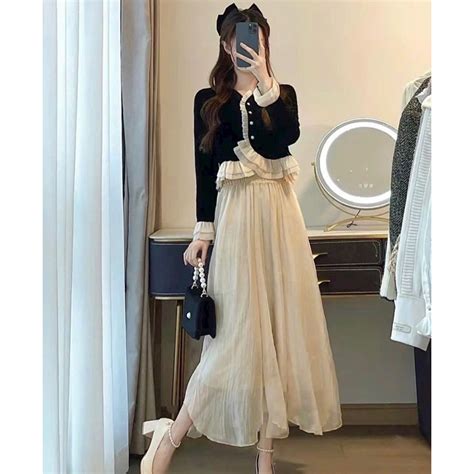 Hion Store Set áo nhung đen cv nude xòe HÀNG CHUẨN LOẠI 1 Shopee Việt Nam