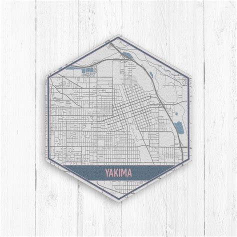 Yakima Washington Street Map, Yakima Washington Hexagon, Gray and Blue