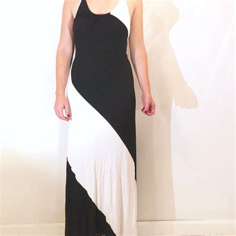 Backless Stretch Jersey Bandw Tuxedo Maxi Dress Gem