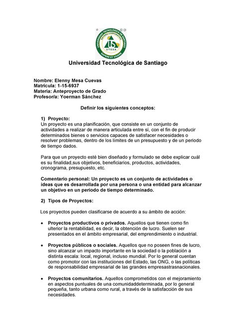 Anteproyecto de Grado clase 1 Universidad Tecnológica de Santiago