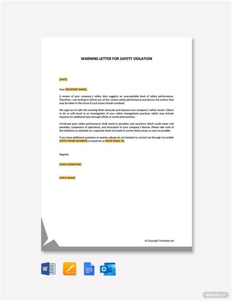 Warning Letter For Safety Violation In Google Docs Word Pages