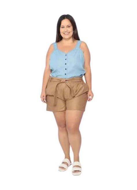 Shorts Plus Size Feminino Clochard 46 Ao 54 Razon 1104 Caramelo