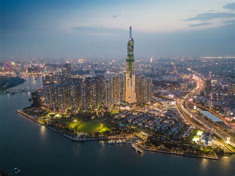 Vista Aérea De Una Ciudad De Ho Chi Minh Vietnam Con Edificios De ...