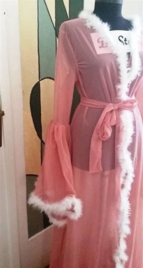 Pink And White Dressing Gown Sexy Lingerie Marabou Feather Etsy