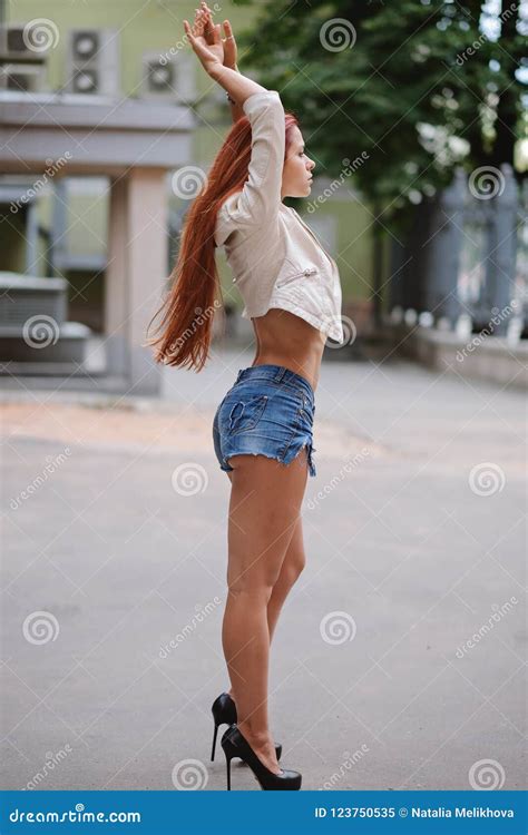 Hot Redhair Woman In The City Half Naked Girl Fashion Art Photo Stock Image Image Of Sexual