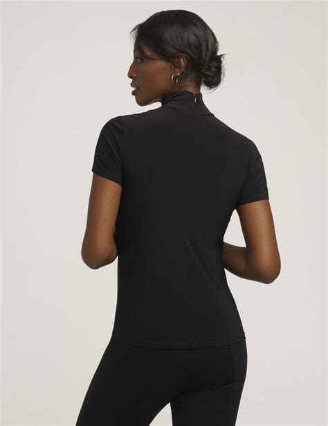 Anne Klein Black Short Sleeve Mock Neck Top