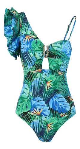 Bikini De Traje Baño Con Volantes Y Un Hombro Para Mujer Meses sin interés