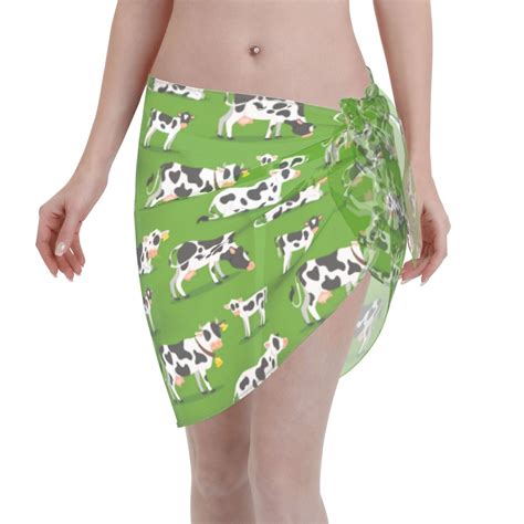Adobk Cows With Calfs Green Swimsuit Coverups For Women Beach Bikini Short Skirt For Swimwear