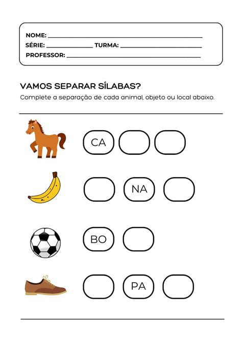 Atividades Separação De Sílabas 2o Ano Para Imprimir Pdf - Atividades de Separação de Sílabas 2º, 3º e 4º Ano p/ Imprimir