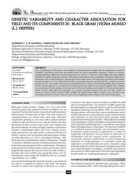 PDF Genetic Variability And Character Association For Yield And Its