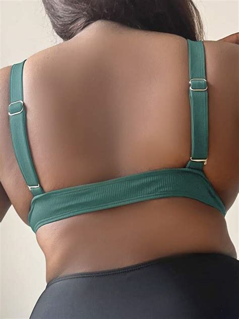 SHEIN SXY Plus Solid V Neck Ribbed Knit Bikini Top SHEIN USA