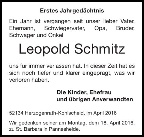 Traueranzeigen Von Leopold Schmitz Aachen Gedenkt