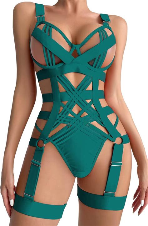 SEAUR Garter Lingerie For Women Erotic Strappy Hollow Out Lingerie Set Cutout Underwire Bra And