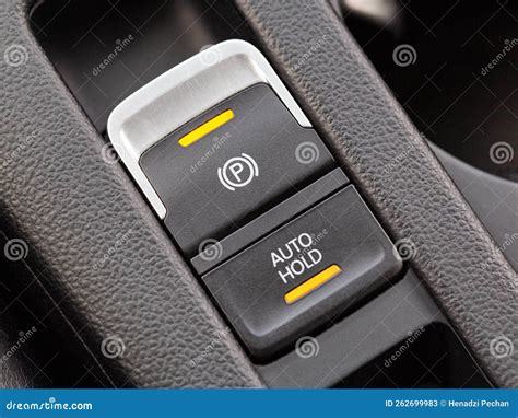 Modern Handbrake Parking Brake System In The Car And Auto Hold Close