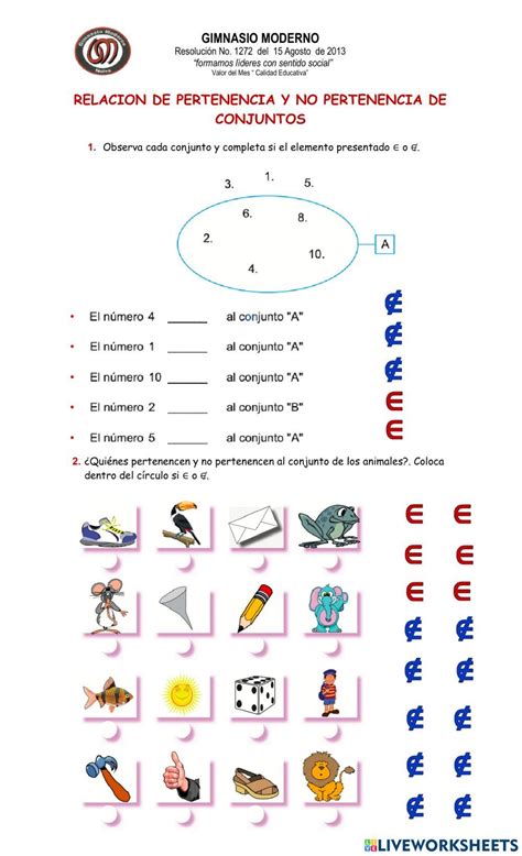 Relaci N De Pertenencia Y No Pertenencia Interactive Worksheet