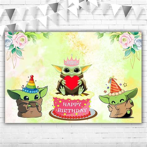 Buy Baby Yoda Happy Birthday Backdrop For Girls X Ft Pink Flowers Baby