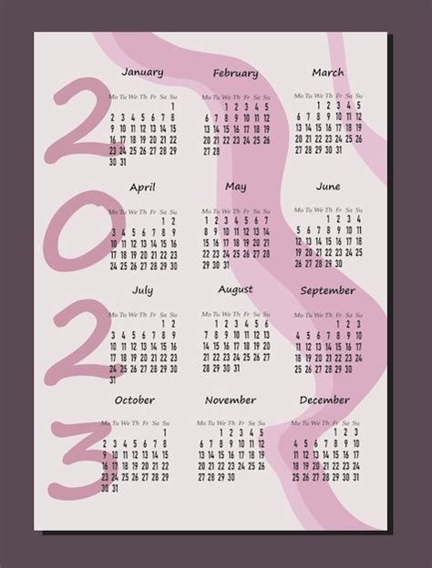 Calendario 2023 Calendario Vertical Plantilla 2022 En Colores Pastel