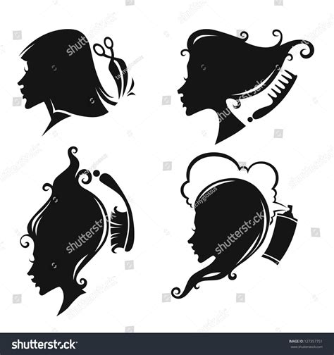 Vector Collection Women Head Silhouettes Hairdresser Stock Vector Royalty Free 127357751