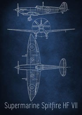 'HF VII Spitfire Blueprint' Poster, picture, metal print, paint by The