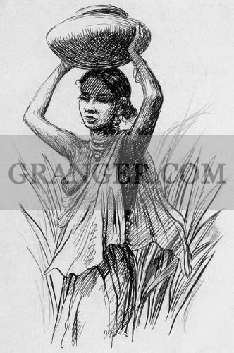 African Woman Carrying Water Drawing