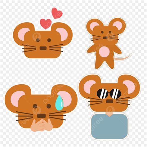 Cute Sticker Set PNG Picture, Lovely Mouse In Cute Animals Sticker Set