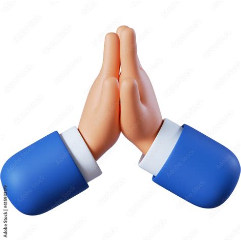 3d illustration. Cartoon character hands prayer gesture. Hope concept ...